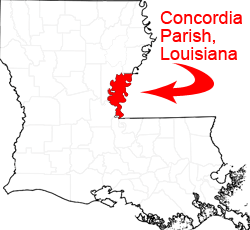 Map of Louisiana showing Concordia Parish